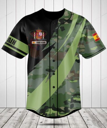 Custom Spain Camo Baseball Jersey - Personalized Name & Flag Design