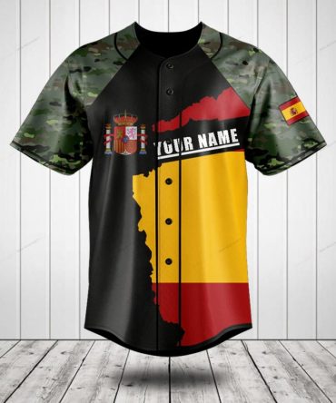 Customizable Spanish Flag Camouflage Baseball Jersey - Personalized Sportswear Gift