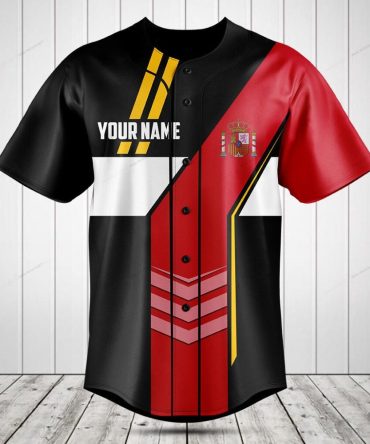 Customizable Spain Flag Baseball Jersey - Personalized Sportswear Gift
