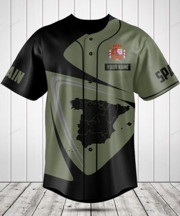 Custom Spain Baseball Jersey With Map Design - Personalized Name & Number