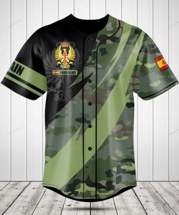 Custom Spain Camo Baseball Jersey – Personalized Name & Flag Design