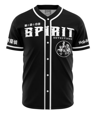 Anime Spirit Detective Jersey – Stylish Black Button-Up With Graphic Print