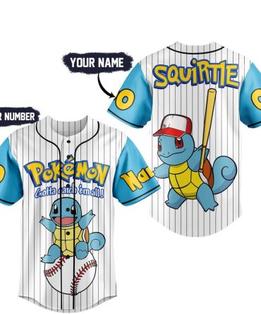 Customizable Squirtle Baseball Jersey – Personalized Name & Number – Perfect Pokémon Fan Gift