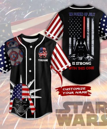 Custom Star Wars Baseball Jersey - American Flag Design, Personalized Name, Perfect For July 4Th