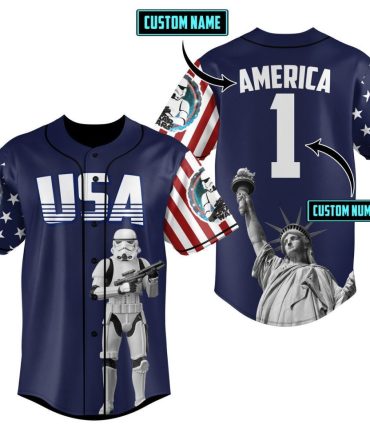 Custom Usa Baseball Jersey - Personalized Name & Number, Stormtrooper & Statue Of Liberty Design
