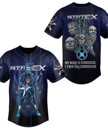 Static-X Graphic Baseball Jersey – Corrosive Mind Design, Men’S Rock Apparel