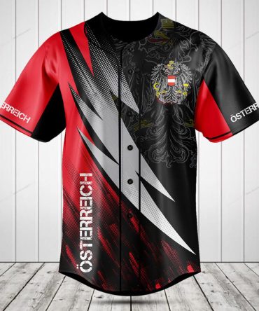 Österreich Flag Baseball Jersey - Stylish Black & Red Design With Crest - Unisex Sportswear
