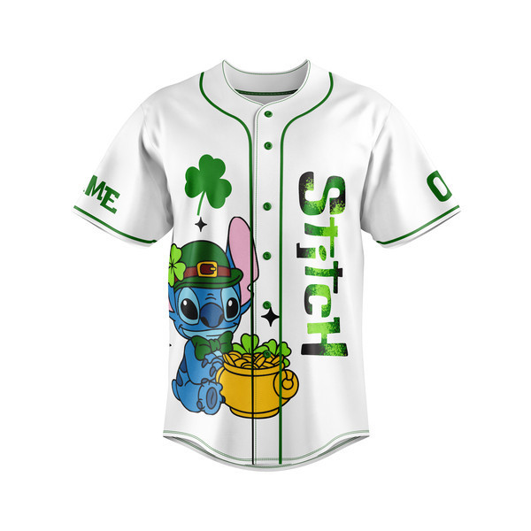 St. Patrick'S Day Stitch Baseball Jersey - Lucky Clover Design For Fun Shenanigans - Image 2