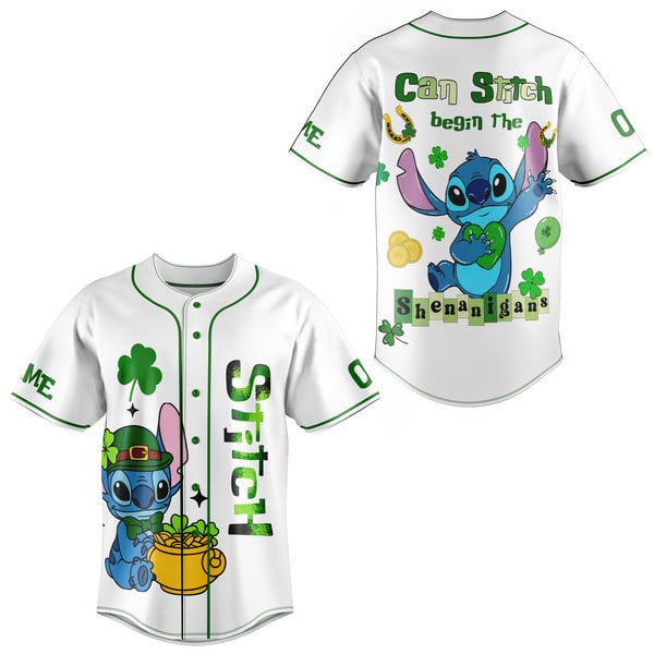 St. Patrick'S Day Stitch Baseball Jersey - Lucky Clover Design For Fun Shenanigans