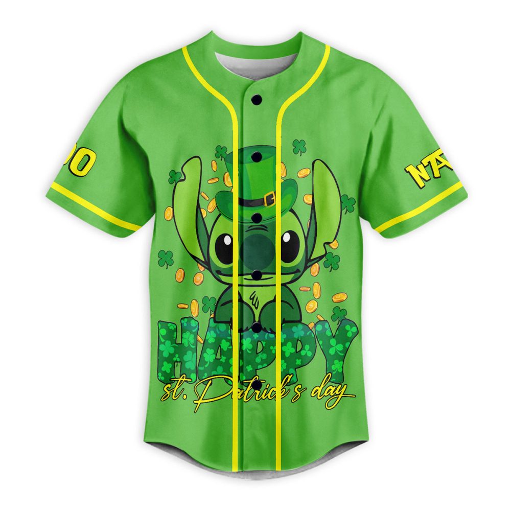 Custom Green Stitch Baseball Jersey - St. Patrick’S Day Lucky Design - Add Name & Number! - Image 2