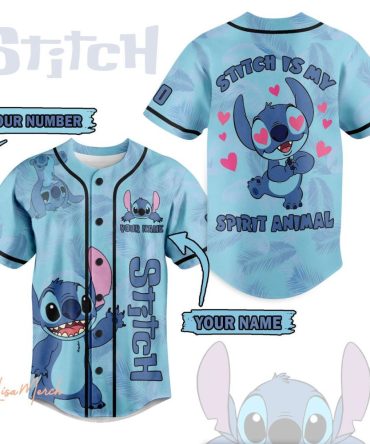Custom Stitch Baseball Jersey - Personalize With Name & Number - Cute Blue Spirit Animal Design