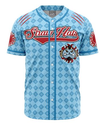 Anime-Inspired Blue Baseball Jersey – Unique Straw Hat Design