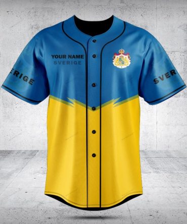 Customizable Sweden Baseball Jersey – Personalized Name & Number – Stylish Blue & Yellow Design