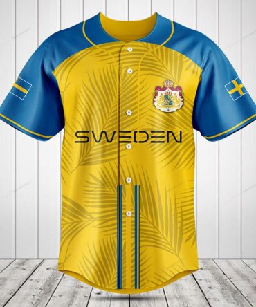 Sweden Pride Baseball Jersey - Yellow & Blue Tropical Design - Unisex Sport Shirt