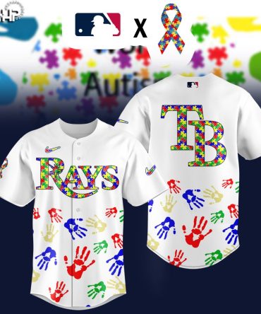 Mlb Autism Awareness Tampa Bay Rays Jersey - Vibrant Puzzle Print & Handprints