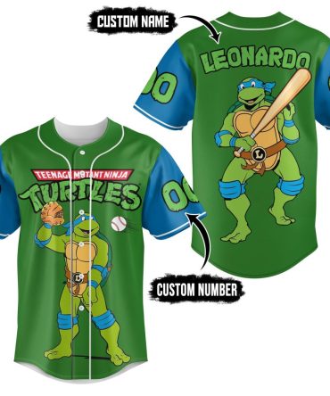 Custom Tmnt Baseball Jersey - Personalized Name & Number - Leonardo Design