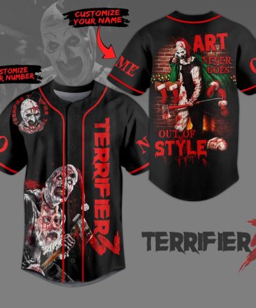 Customizable Terrifier 3 Horror Baseball Jersey – Unique Art Style, Personalize With Name & Number!