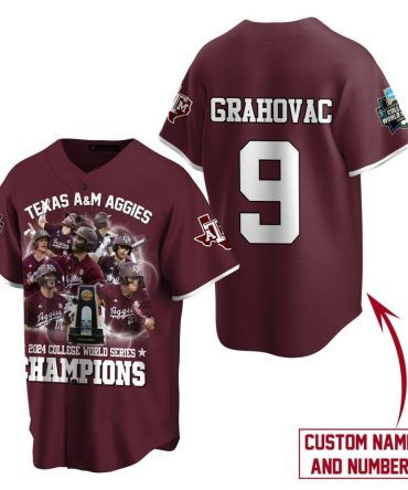 Custom Texas A&M Aggies 2024 Champions Jersey - Personalize Name & Number - College World Series Gear