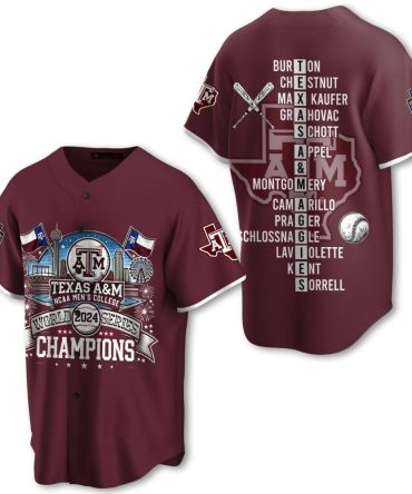 Texas A&M 2024 Ncaa Champions Jersey – Official College World Series Apparel