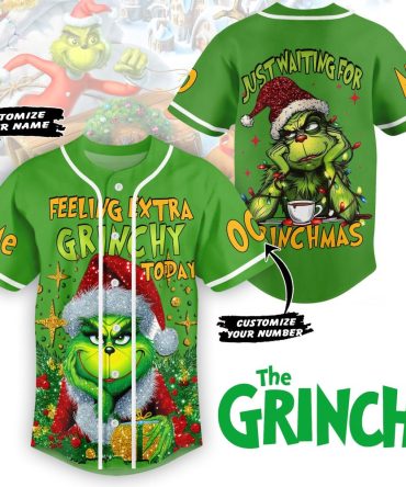 Custom Grinch Christmas Baseball Jersey - Personalized Name & Number - Festive Holiday Fun!