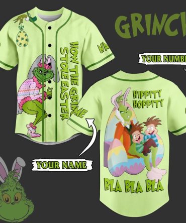 Custom Grinch Easter Baseball Jersey - Personalized Name & Number, Fun Holiday Gift!