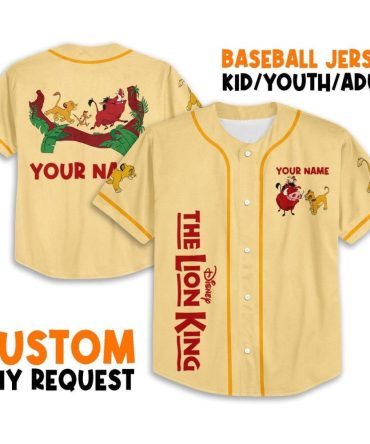 Custom Lion King Baseball Jersey - Add Your Name - Kid/Youth/Adult Sizes - Perfect Gift!