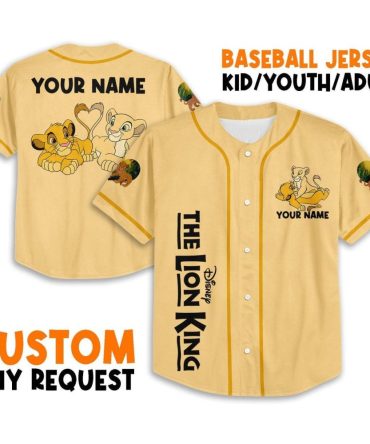 Custom Lion King Baseball Jersey – Add Your Name! Kids/Youth/Adult Sizes