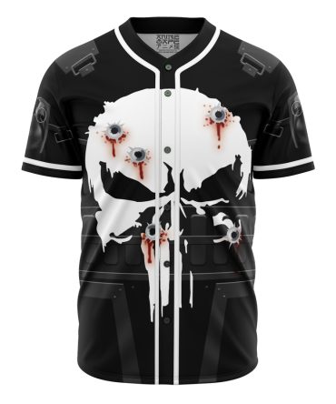 Men'S Graphic Skull Baseball Jersey – Bold Black & White Design, Perfect For Casual Wear