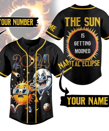 Custom 2024 Solar Eclipse Baseball Jersey - Personalized Name & Number - Fun Sun & Moon Design