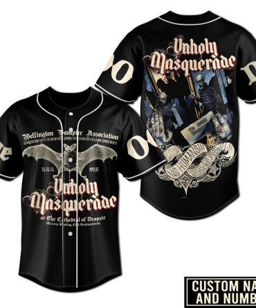 Custom Unholy Masquerade Baseball Jersey - Gothic Vampire Design, Personalized Name & Number, Perfect For Halloween
