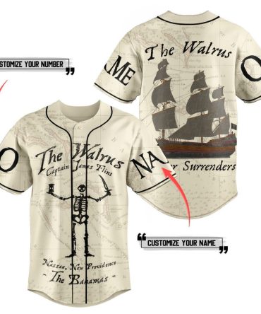 Customize Your Pirate Baseball Jersey - Vintage Ship & Skeleton Design – Personalize Name & Number!