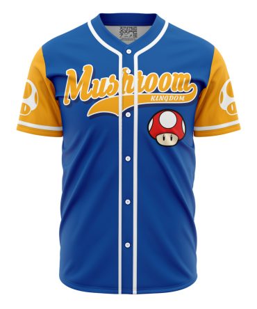 Retro Blue Mushroom Kingdom Baseball Jersey – Fun Gamer Apparel With Iconic Design