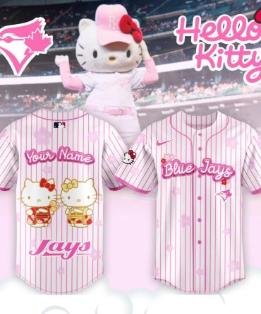Custom Hello Kitty Blue Jays Jersey – Cute Pink Stripes, Perfect Gift For Fans!
