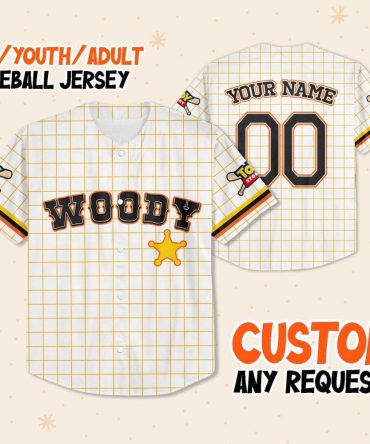 Customizable Woody Baseball Jersey - Kids, Youth & Adults - Personalize Name & Number!