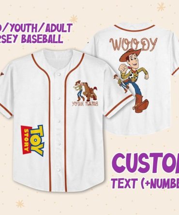 Custom Toy Story Baseball Jersey - Woody Design For Kids, Youth & Adults - Add Your Name & Number!