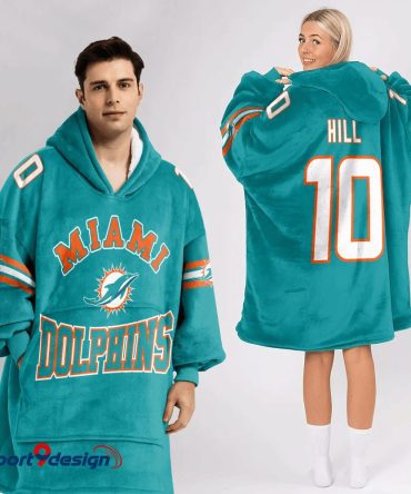 Tyreek Hill 10 Miami Dolphins Football Hooded Blanket Hoodie
