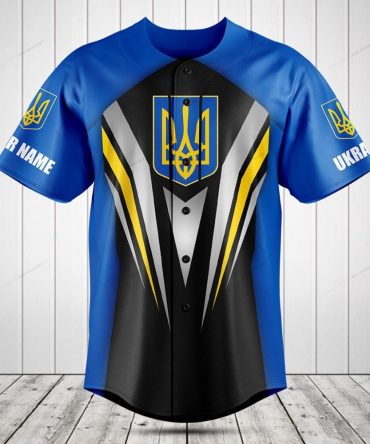 Customizable Ukraine Flag Baseball Jersey - Personalized Name & Number - Vibrant Blue Design