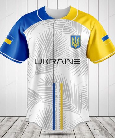 Ukraine Baseball Jersey - Stylish Blue & Yellow Palm Print Sportswear