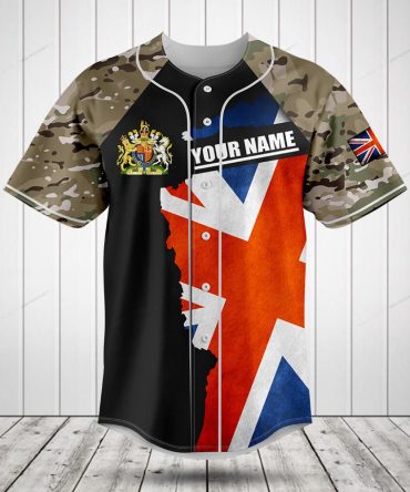 Custom Uk Flag Camo Baseball Jersey - Personalized Name & Number, Unisex, Stylish Sportswear