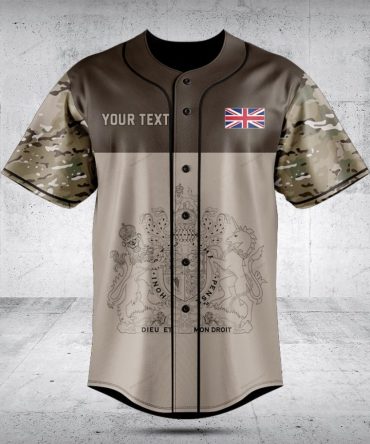 Customizable Uk Flag Baseball Jersey With Camo Sleeves - Stylish & Unique Design