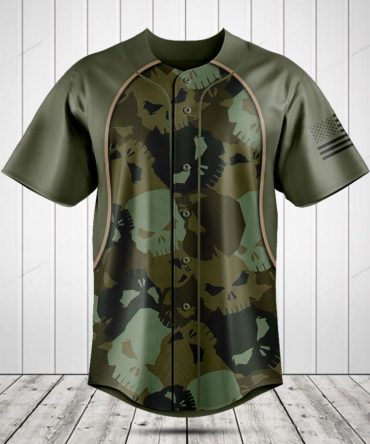 Men'S Camo Skull Baseball Jersey - Cool Tactical Style Sportswear