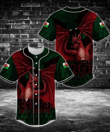 Welsh Dragon Baseball Jersey - Bold Red & Green Design, Unisex Sportswear