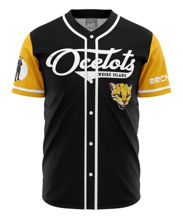 Stylish Black & Yellow Baseball Jersey With Ocelot Design – Perfect For Sports & Casual Wear
