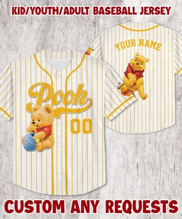 Customizable Pooh Baseball Jersey For Kids, Youth & Adults - Add Your Name!