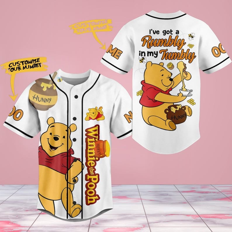 Customizable Winnie The Pooh Baseball Jersey - Fun Design For Kids & Adults