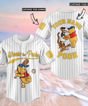 Custom Winnie The Pooh Baseball Jersey - Add Your Name & Number - Perfect Gift!