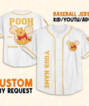 Custom Winnie The Pooh Baseball Jersey For Kids/Youth/Adults - Personalize Your Name!