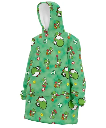 Yoshi Pattern Mario Bros Nintendo Hooded Blanket Hoodie