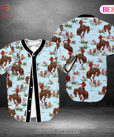 Retro Cowboy Print Baseball Jersey Shirt - Vintage Western Style Top For Men