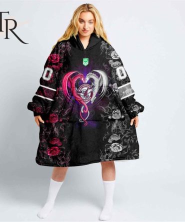 Custom Name And Number Nrl Manly Warringah Sea Eagles Rose Dragon Oodie Blanket Hoodie